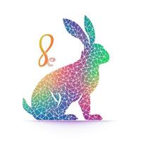 AI generated sketchy logo featuring a rabbit in rainbow on a white background. Generative AI photo