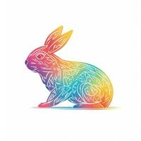AI generated sketchy logo featuring a rabbit in rainbow on a white background. Generative AI photo