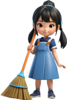 AI generated a cartoon girl with a broom and mop png