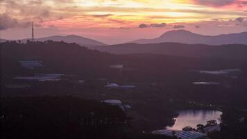 Beautiful landscape in the morning at Cau Dat, Da Lat city, Lam Dong province. Wind power on tea hill, morning scenery on the hillside of tea planted photo