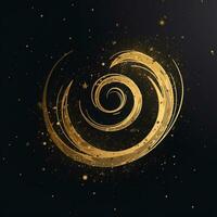 AI generated sketchy logo featuring a galaxy in gold on a black background. Generative AI photo