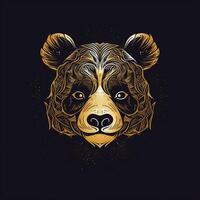 AI generated sketchy logo featuring a panda head in gold on a black background. Generative AI photo