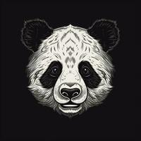 AI generated sketchy logo featuring a panda head in white on a black background. Generative AI photo