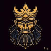 AI generated sketchy logo featuring a king in gold on a black background. Generative AI photo