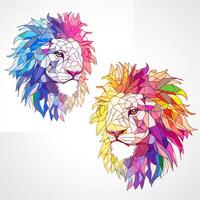 AI generated sketchy logo featuring a lion head in rainbow on a white background. Generative AI photo