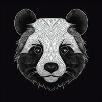 AI generated sketchy logo featuring a panda head in white on a black background. Generative AI photo