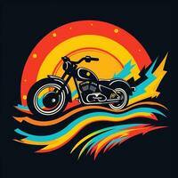 AI generated psychedelic art logo of a motorcycle. Generative AI photo