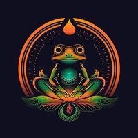 AI generated psychedelic art logo of a frog. Generative AI photo