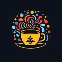 AI generated psychedelic art logo of a coffeecup. Generative AI photo