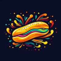 AI generated psychedelic art logo of a hotdog. Generative AI photo