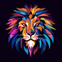 AI generated psychedelic art logo of a lion head. Generative AI photo