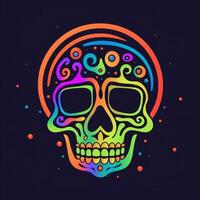 AI generated psychedelic art logo of a skull. Generative AI photo