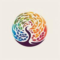 AI generated psychedelic art logo of a coffee bean. Generative AI photo