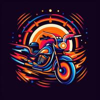 AI generated psychedelic art logo of a motorcycle. Generative AI photo