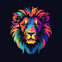 AI generated psychedelic art logo of a lion head. Generative AI photo