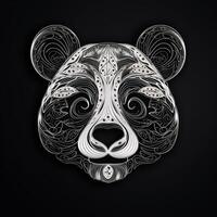 ai generado estratificación logo presentando panda cabeza en blanco neón en un negro antecedentes. generativo ai foto