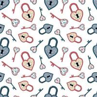 Cartoon locks and heart shape lock. Vector seamless pattern. Valentines day holiday and Romantic digital paper. Isolated on white background