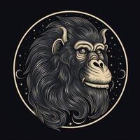 AI generated Layering logo featuring gorilla head in white neon on a black background. Generative AI photo