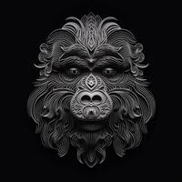 AI generated Layering logo featuring gorilla head in white neon on a black background. Generative AI photo