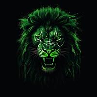 ai generado un mascota logo presentando un león cabeza en verde neón. generativo ai foto