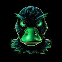 AI generated A mascot logo featuring a duck in green neon. Generative AI photo