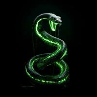 ai generado un mascota logo presentando un serpiente en verde neón. generativo ai foto