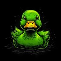 ai generado un mascota logo presentando un Pato en verde neón. generativo ai foto