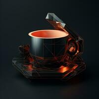 AI generated 3D logo featuring a coffee cup with geometric shapes. Generative AI photo