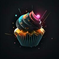 AI generated 3d logo featuring a cupcake with geometric shapes. Generative AI photo