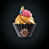 AI generated 3d logo featuring a cupcake with geometric shapes. Generative AI photo