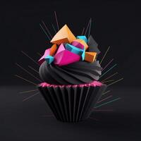 AI generated 3d logo featuring a cupcake with geometric shapes. Generative AI photo