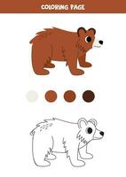 Color cute cartoon brown bear. Worksheet for kids. vector