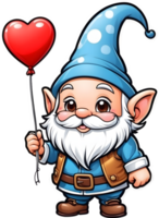 AI generated valentine's day gnome holding heart balloon png