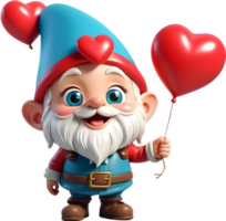 AI generated valentine's day gnome holding heart balloon png