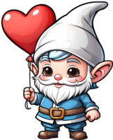 AI generated valentine's day gnome holding heart balloon png