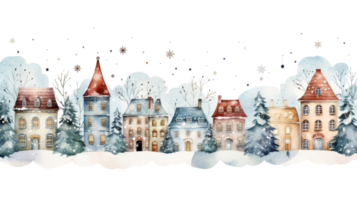 AI generated watercolor winter cute town landscape isolated on a transparent background. png