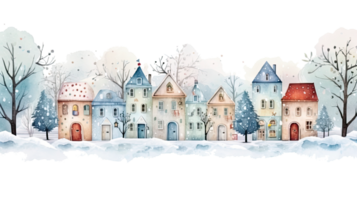 AI generated watercolor winter cute town landscape isolated on a transparent background. png