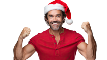 ai généré Masculin figure portant une Père Noël chapeau sur transparent Contexte png