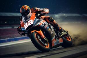 ai generado congelar el intensidad de un motogp movimiento durante un campeonato juego. generativo ai foto