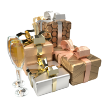 The gold text and gift box for Valentine's Day concept 3d rendering png