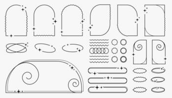 Set of retro frames, vintage archs with blink and stars, empty spaces, decorations in Y2K aesthetic. Vector illustration.