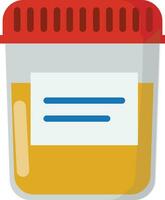 Urine analysis. Urine test icon. Pee sample in a plastic box. Medical sample in a glass tube. Laboratory container. Vector illustration