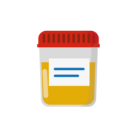 Urine analysis. Urine test icon. Pee sample in a plastic box. Medical sample in a glass tube. Laboratory container. png