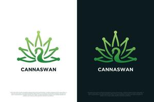 marijuana logo diseño con cisne único estilo concepto prima vector 2