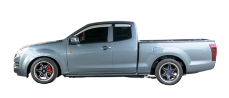 Light blue pickup truck with cab isolated in png file format