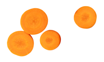 Top view of beautiful orange carrot slices in set isolated with clipping path in png file format