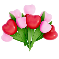 Valentine decoration small bouquet of heart-shaped on a transparent background, 3D rendering png