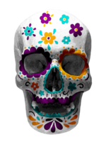 Flower-painted human skull. The Day of the Dead. png