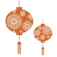 naranja Brillantina chino linternas flor. asiático nuevo año lámparas chino nuevo año. diseño para decoración, fondo, fondo de pantalla, ilustración png