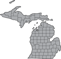 Gekritzel freihändig Zeichnung von Michigan Zustand Karte. png